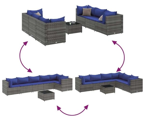 VidaXL Polyrattan Kerti Ülőgarnitúra - 7 részes - Szürke