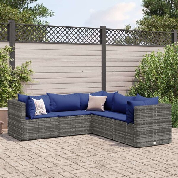 Polyrattan Kerti Ülőgarnitúra - 5 részes - Szürke