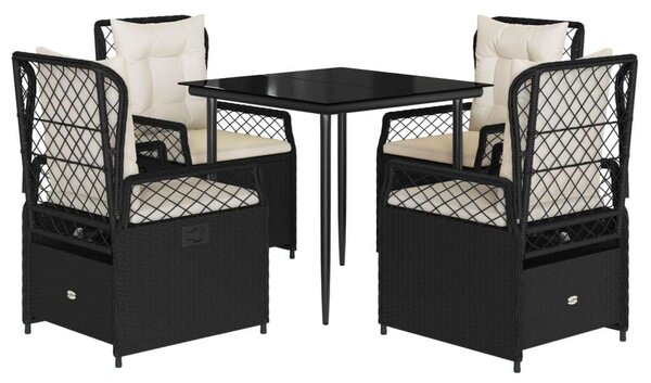 VidaXL Polyrattan Kerti Étkezőgarnitúra - 5 részes - Fekete