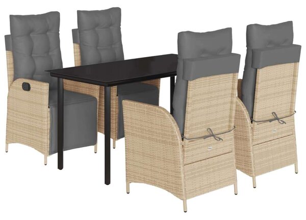 VidaXL 5 részes vegyes bézs polyrattan kerti étkezőgarnitúra párnákkal