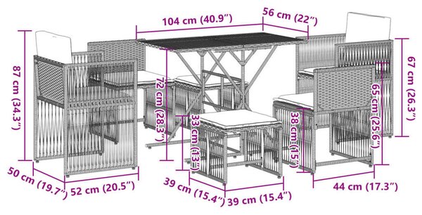 Polyrattan Kerti Étkezőgarnitúra - 7 részes - Bézs