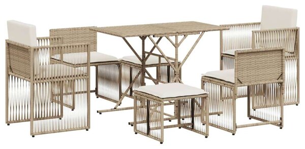 Polyrattan Kerti Étkezőgarnitúra - 7 részes - Bézs