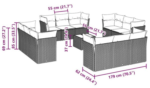 VidaXL Polyrattan Kerti Ülőgarnitúra - 13 részes