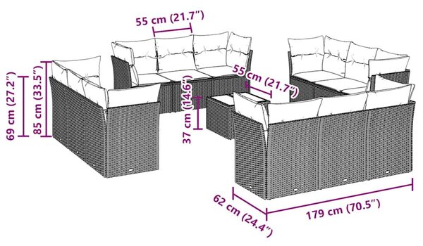 VidaXL Polyrattan Kerti Ülőgarnitúra - 13 részes