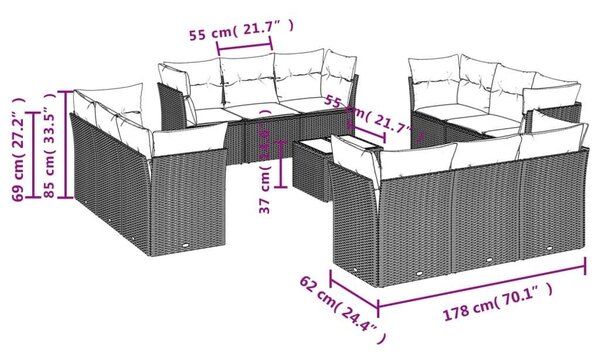 VidaXL Polyrattan Kerti Ülőgarnitúra - 13 részes