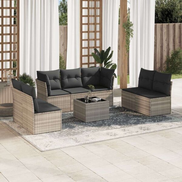 VidaXL Polyrattan Kerti Ülőgarnitúra - 8 részes - Világosszürke