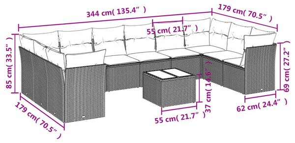 VidaXL Polyrattan Kerti Ülőgarnitúra - 11 részes
