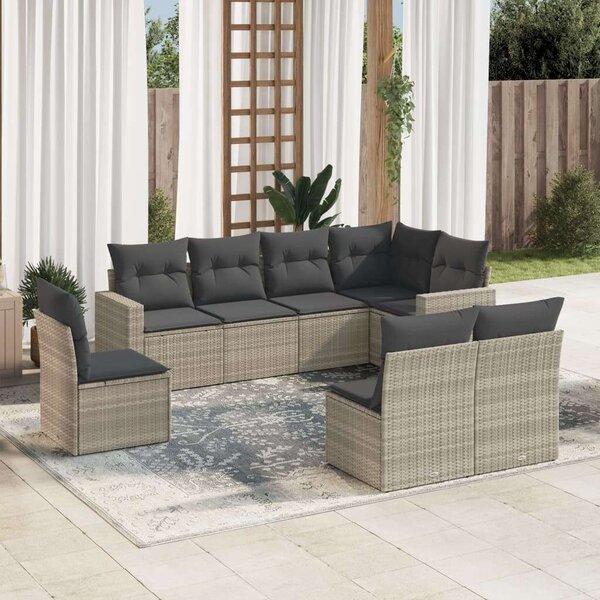 VidaXL Polyrattan Kerti Ülőgarnitúra - 8 részes - Világosszürke