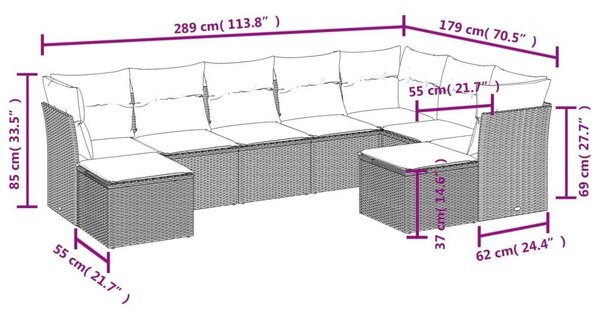 Polyrattan Kerti Ülőgarnitúra - 9 részes - Bézs