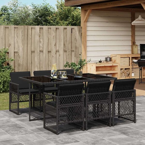VidaXL Polyrattan Kerti Étkezőgarnitúra - 7 részes - Fekete