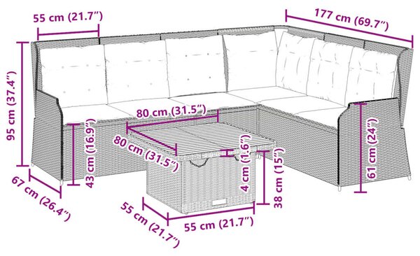 VidaXL Polyrattan Kerti Ülőgarnitúra - 5 részes - Fekete