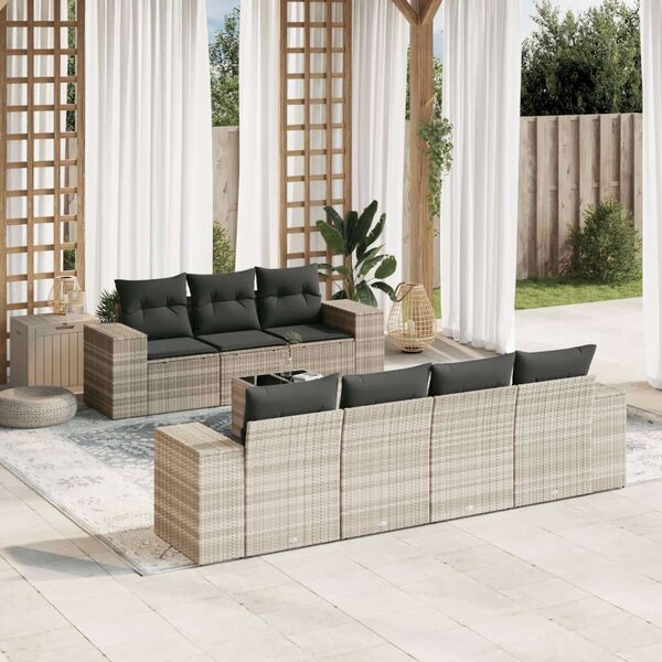 VidaXL Polyrattan Kerti Ülőgarnitúra - 8 részes - Világosszürke