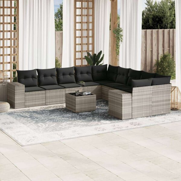 VidaXL Polyrattan Kerti Ülőgarnitúra - 11 részes - Világosszürke