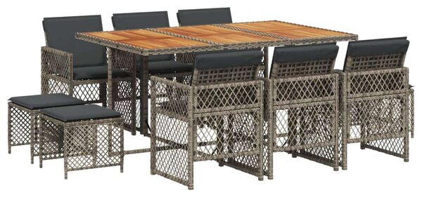 VidaXL 11 részes szürke polyrattan kerti ülőgarnitúra párnákkal