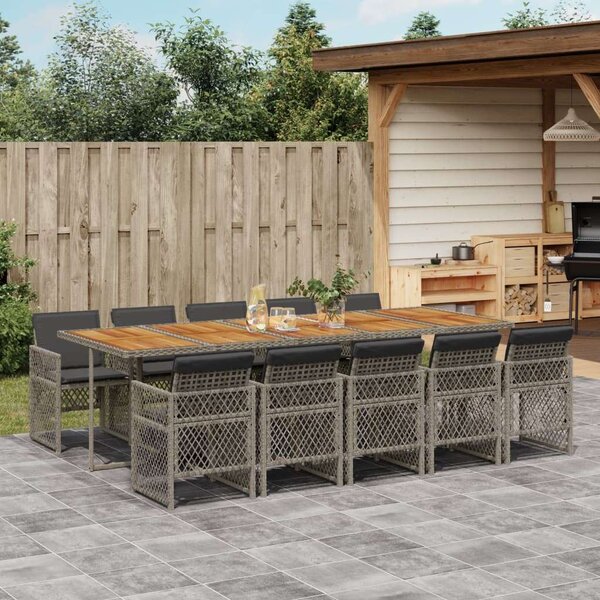 VidaXL 11 részes szürke polyrattan kerti ülőgarnitúra párnákkal