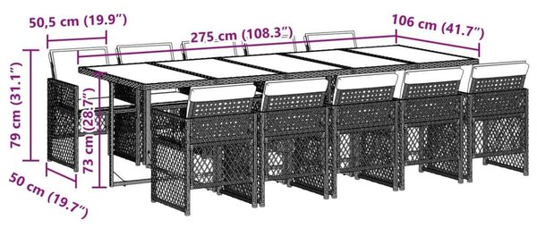 VidaXL 11 részes szürke polyrattan kerti ülőgarnitúra párnákkal