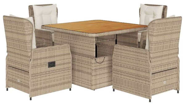 Polyrattan Kerti Étkezőgarnitúra - 5 részes - Bézs