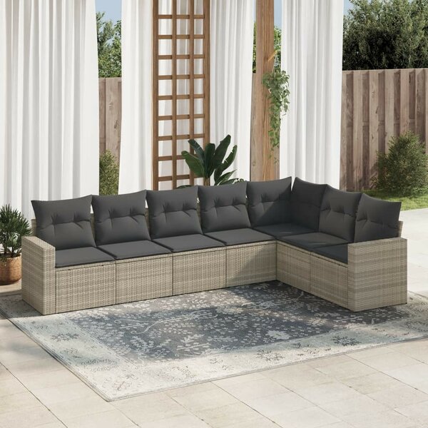VidaXL Polyrattan Kerti Ülőgarnitúra - 7 részes - Világosszürke