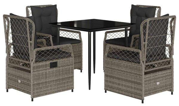 Polyrattan Kerti Étkezőgarnitúra - 5 részes - Szürke