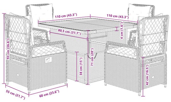 VidaXL 5 részes Kerti Étkezőgarnitúra - Szürke Polyrattan