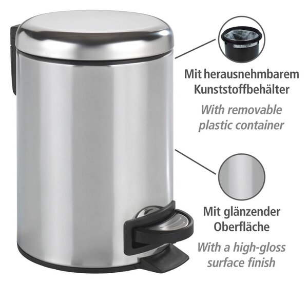 Leman Shiny ezüstszínű pedálos szemetes, 3 l - Wenko