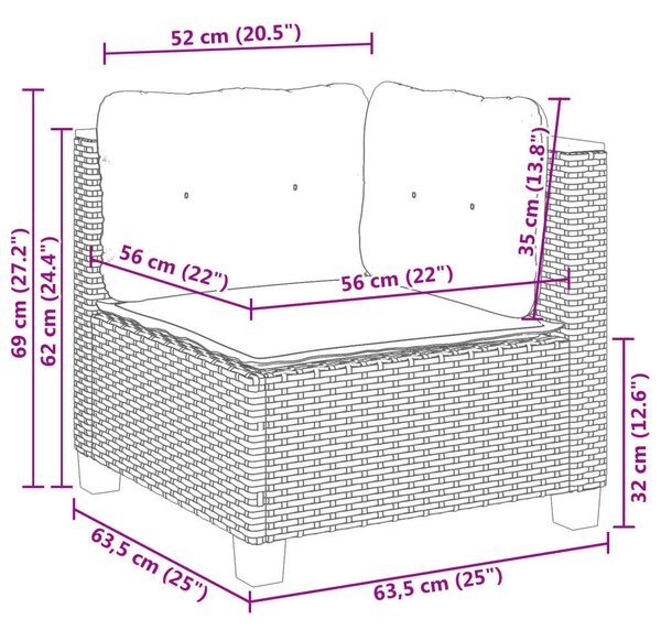 VidaXL 5 részes fekete polyrattan kerti kanapészett párnákkal