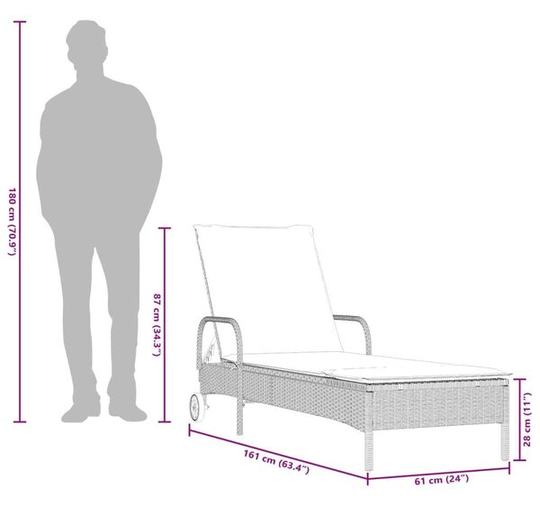 VidaXL Napozóágy - Polyrattan - Világosszürke - 200cm