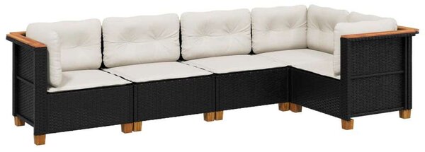 VidaXL 5 részes fekete polyrattan kerti kanapészett párnákkal