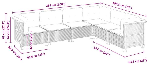 VidaXL Polyrattan Kerti Ülőgarnitúra - 6 részes - Fekete