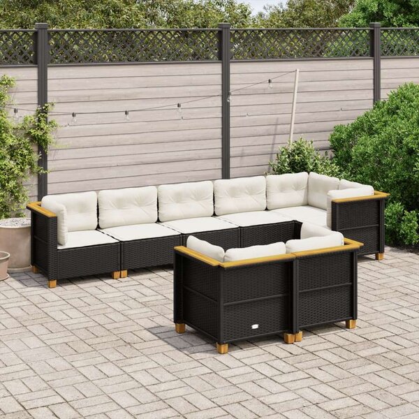 VidaXL 8 részes Kerti Ülőgarnitúra - Fekete Polyrattan