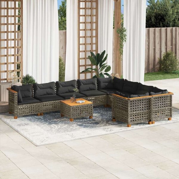 Polyrattan Kerti Ülőgarnitúra - 10 részes - Szürke
