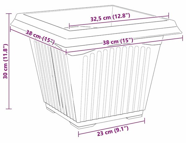 VidaXL Négyzet Virágcserép 6 pcs Fekete 38 x 38 x 30 cm Műanyag