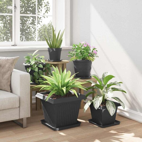 VidaXL Növénycserép 6 pcs Fekete 38 x 38 x 30 cm Műanyag