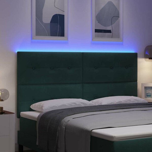 VidaXL LED ágytámla LED szalagokkal Zöld 180 cm Bársony