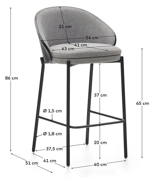 Fekete-szürke bárszék (ülésmagasság 65 cm) Eamy – Kave Home