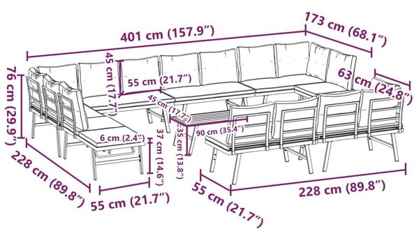 VidaXL Kertbútor Szett - 9 részes - Fekete Acél