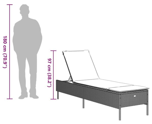 VidaXL Napozóágy - Polyrattan - Szürke - 198cm