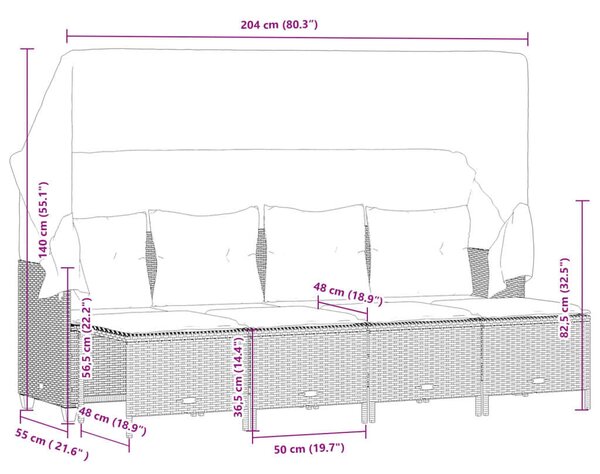 VidaXL 5 részes barna polyrattan kerti ülőgarnitúra párnával