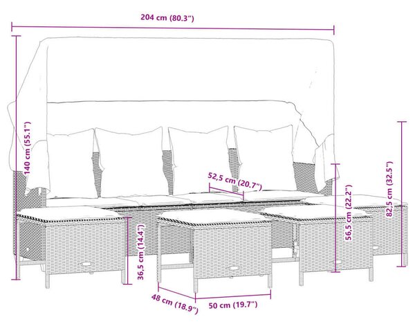 VidaXL 5 részes barna polyrattan kerti ülőgarnitúra párnával