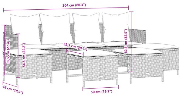 VidaXL 5 részes fekete polyrattan kerti kanapészett párnákkal