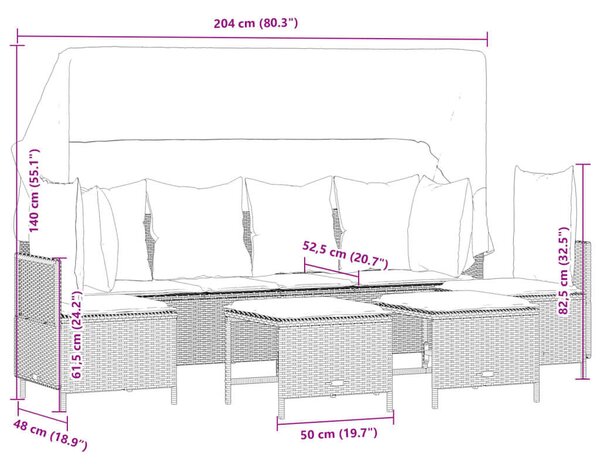 VidaXL 5 Részes Polyrattan Kerti Ülőgarnitúra - Barna