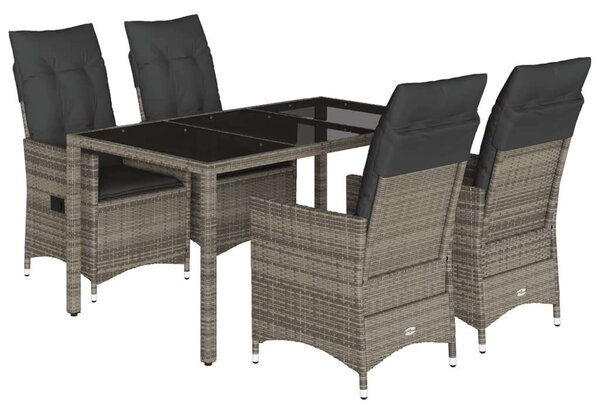 VidaXL - 5 Részes Kerti Étkezőgarnitúra - Polyrattan - Szürke