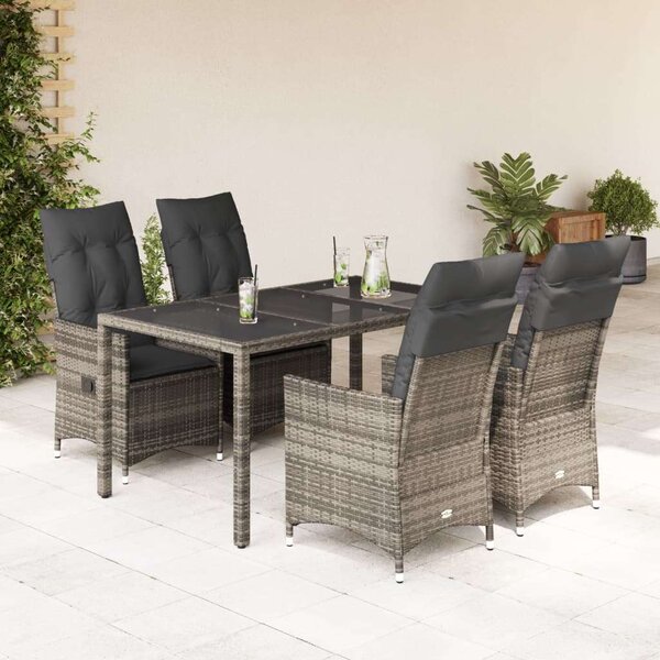 VidaXL - 5 Részes Kerti Étkezőgarnitúra - Polyrattan - Szürke
