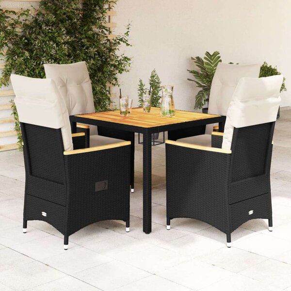 VidaXL 5 Részes Kerti Étkezőgarnitúra - Fekete Polyrattan
