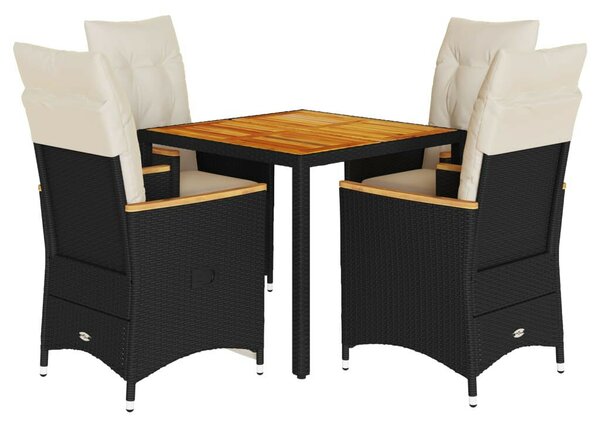 VidaXL 5 Részes Kerti Étkezőgarnitúra - Fekete Polyrattan