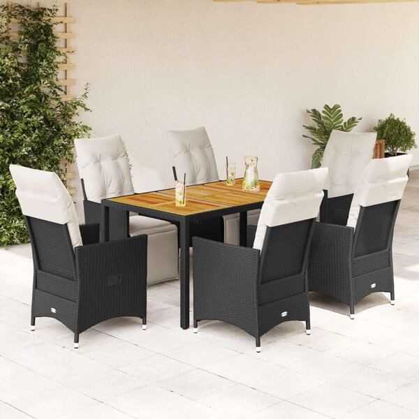 VidaXL - 7 Részes Kerti Étkezőgarnitúra - Polyrattan - Fekete