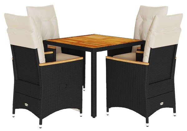 VidaXL 5 Részes Kerti Étkezőgarnitúra - Fekete Polyrattan