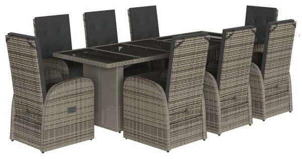 VidaXL Polyrattan Kerti Étkezőgarnitúra - 9 részes - Szürke
