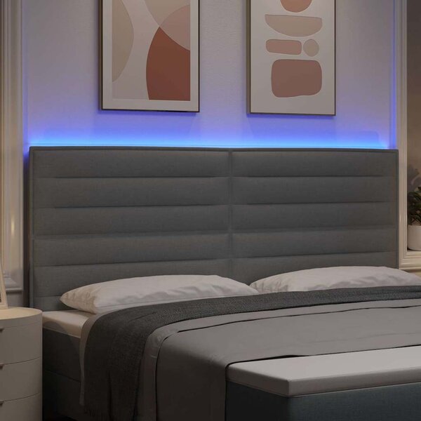 VidaXL LED ágytámla LED szalagokkal Világosszürke 200 cm szövet
