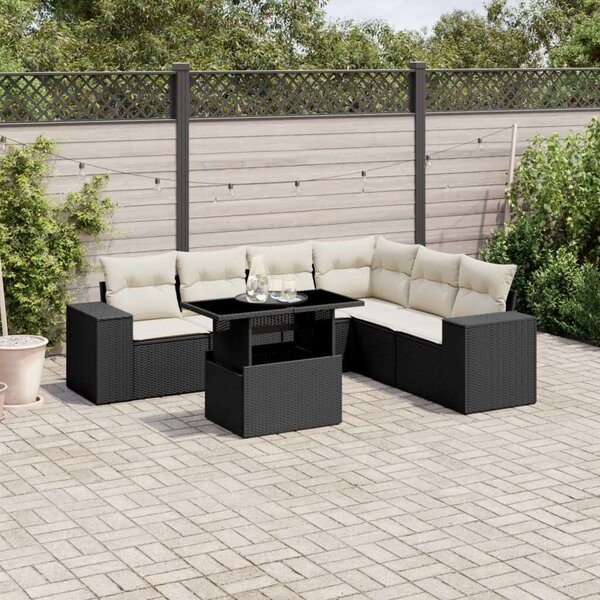 Polyrattan Kerti Ülőgarnitúra - 7 részes - Fekete